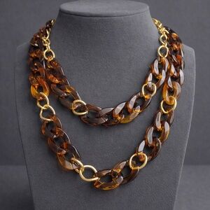 Premier Designs MARGOT Acrylic Tortose Shell Link Mod Necklace NWOT 36" #457